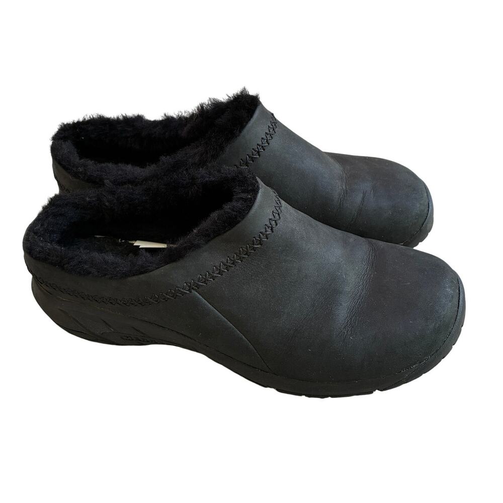 Merrell Encore Ice 4 Black Leather Slip On Clog Outdoor Shoes W Size US 10.5